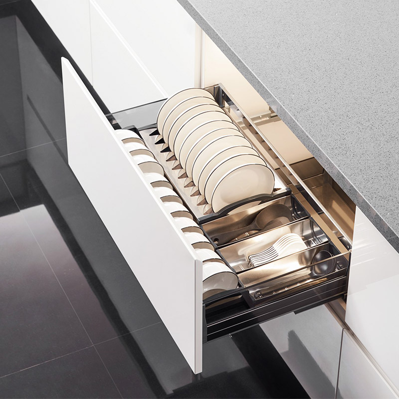 Glass Soft Close Glass 3-side Bowl Storage Drawer Dana Series
