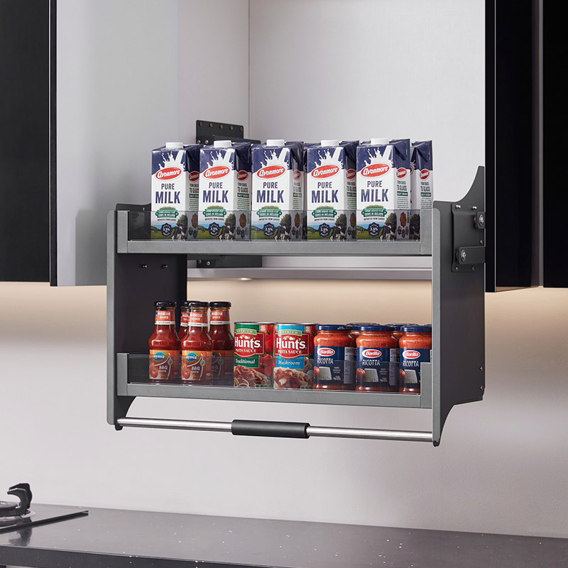 Glass Pull Down Lift-up Kitchen Shelving System Dana Series