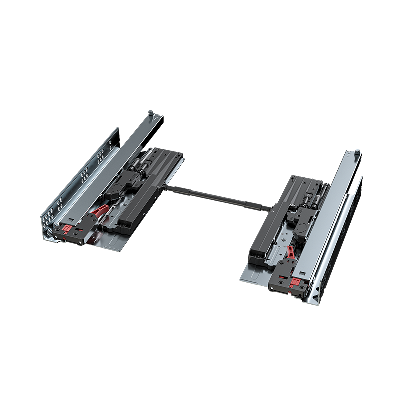 Push to Open and Soft Closing Full Extension Undermounted Slides with Synchronization Rod